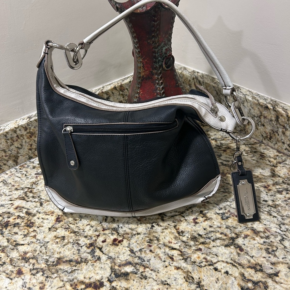 Purse Tignanello since 1989 Black and White Hobo Bag with Slouchy Silhouette